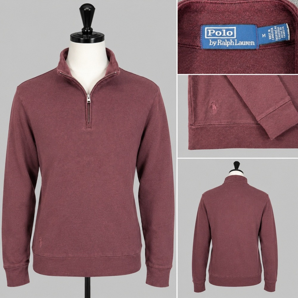 Polo Ralph Lauren Men's M Quarter Zip Pullover Sweater Burgundy Cotton Rayon - Picture 1 of 13